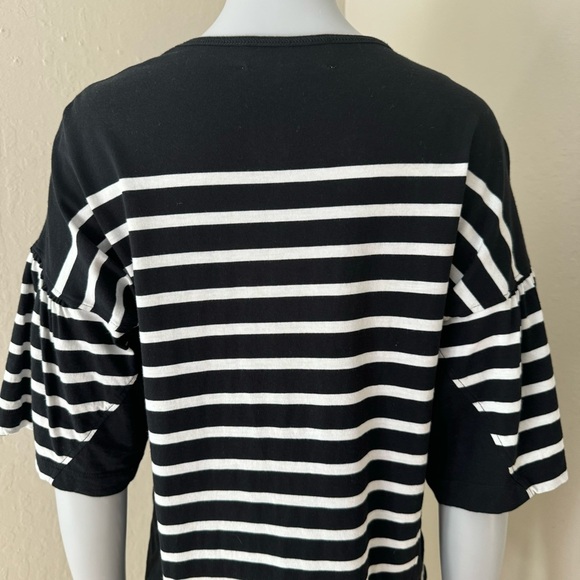 LA LIGNE Striped Cotton Tee Crewneck Elbow-Length Sleeves Black & White Size XS - Picture 9 of 16